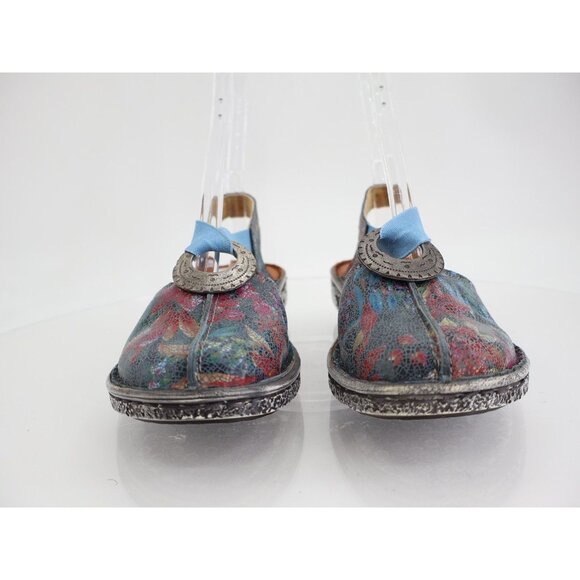 Spring Step Women's Swirlet Blum Sandal Size 37 6 Blue Red Leather Slip On Flat - Picture 2 of 10